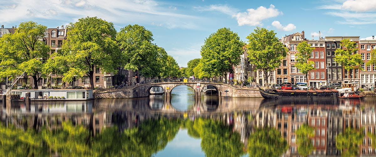 The canals of the Amsterdam, lined with houses, Netherlands